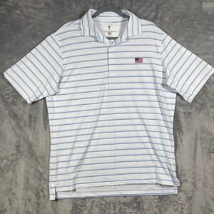Fairway & Greene Mens Striped Performance Golf Polo Shirt USA Flag White Blue L